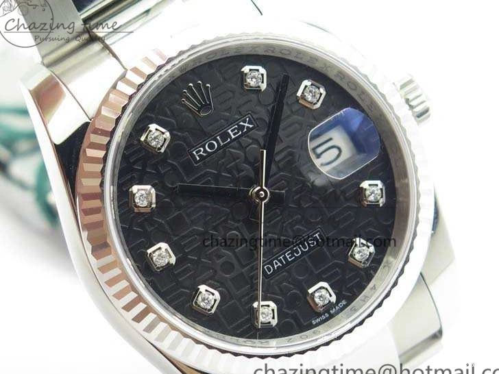 0101 Datejust 116234 36mm DJF 1:1 Best Edition Fluted Bezel Black Com Diam Dial On SS Oyster Bracelet SA Breathable 3523